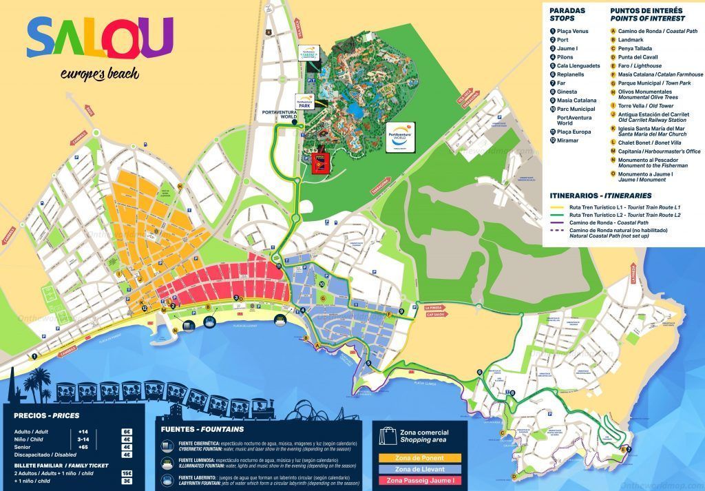Mapa paradas tren turístico Salou