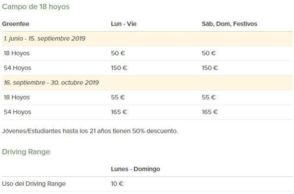 Precio Golf Costa Daurada