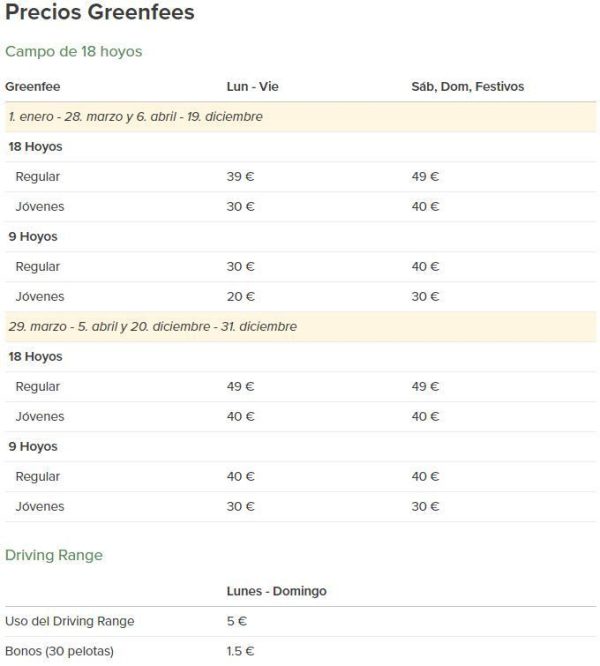 precio club golf de Reus