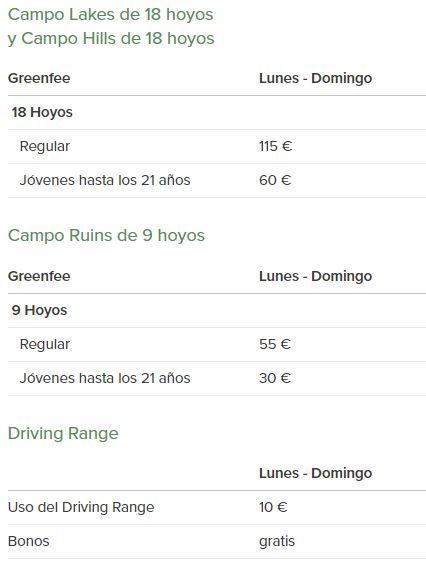 precio golf Infinitum Salou