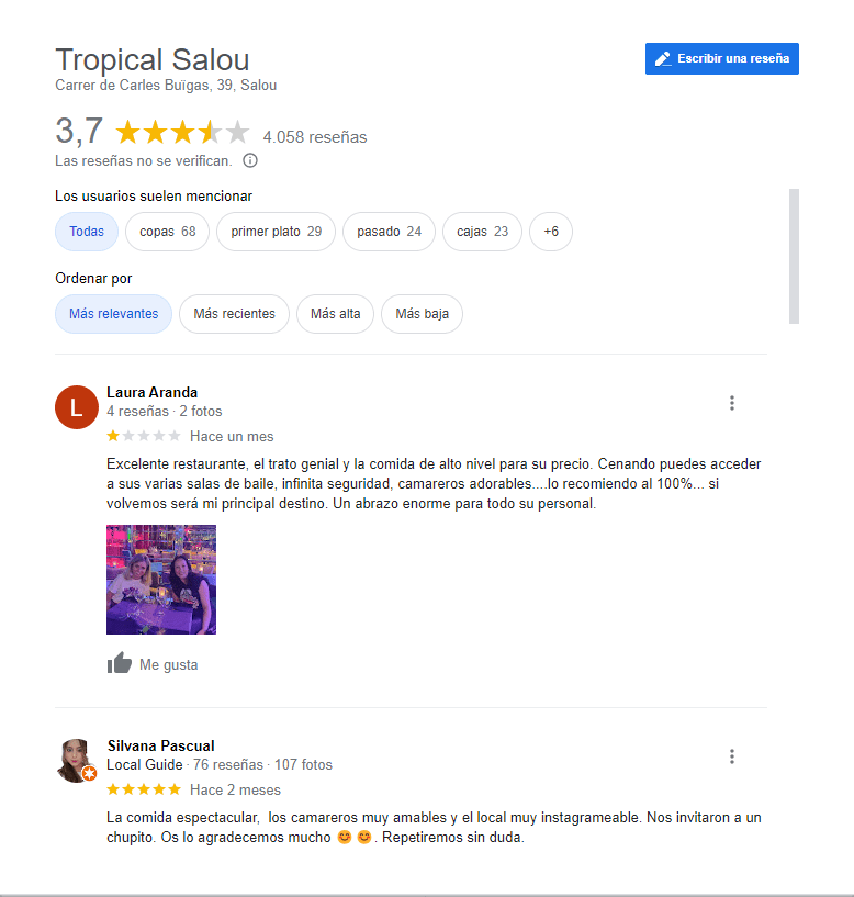 Tropical reviews Google